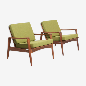 Suite of 2 green vintage armchairs by Arne Wahl Iversen teak