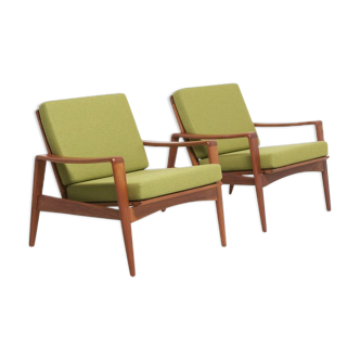 Suite de 2 fauteuils vintage verts en teck par Arne Wahl Iversen