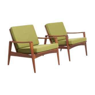 Suite of 2 green vintage armchairs by Arne Wahl Iversen teak