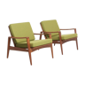 Suite de 2 fauteuils vintage verts en teck par Arne Wahl Iversen