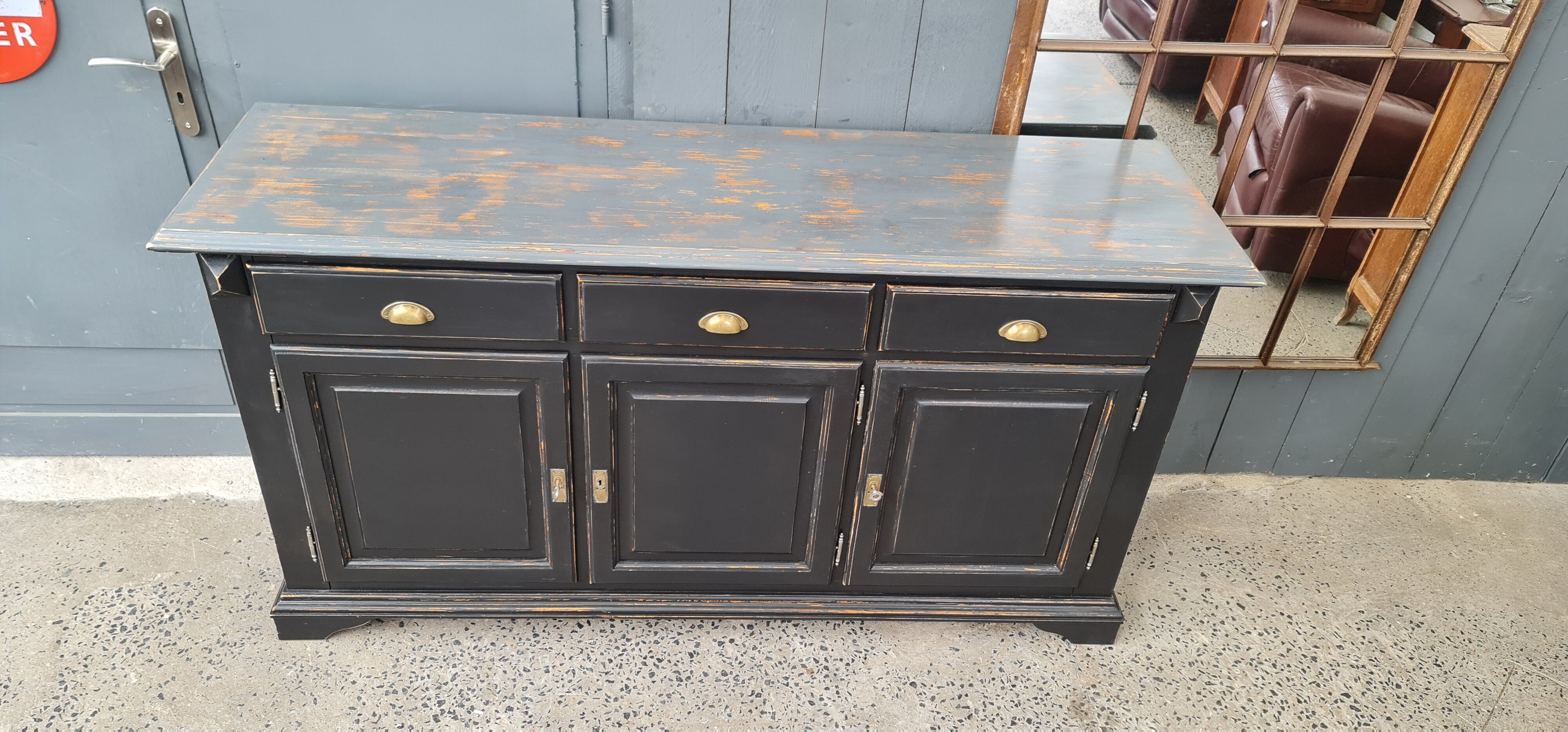 Three-door cabinet three drawers patina black