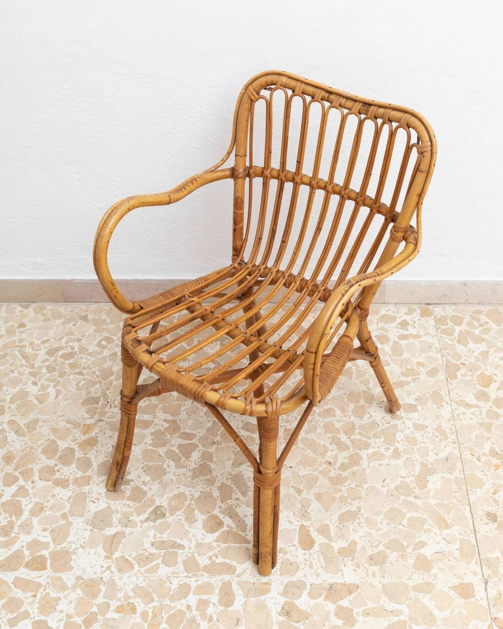 Vintage bamboo and rattan armchair, Florida style, Italy, 1970s.