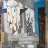 Cubist painting by Guy Feinstein (born in 1929) "The Artist's Studio"