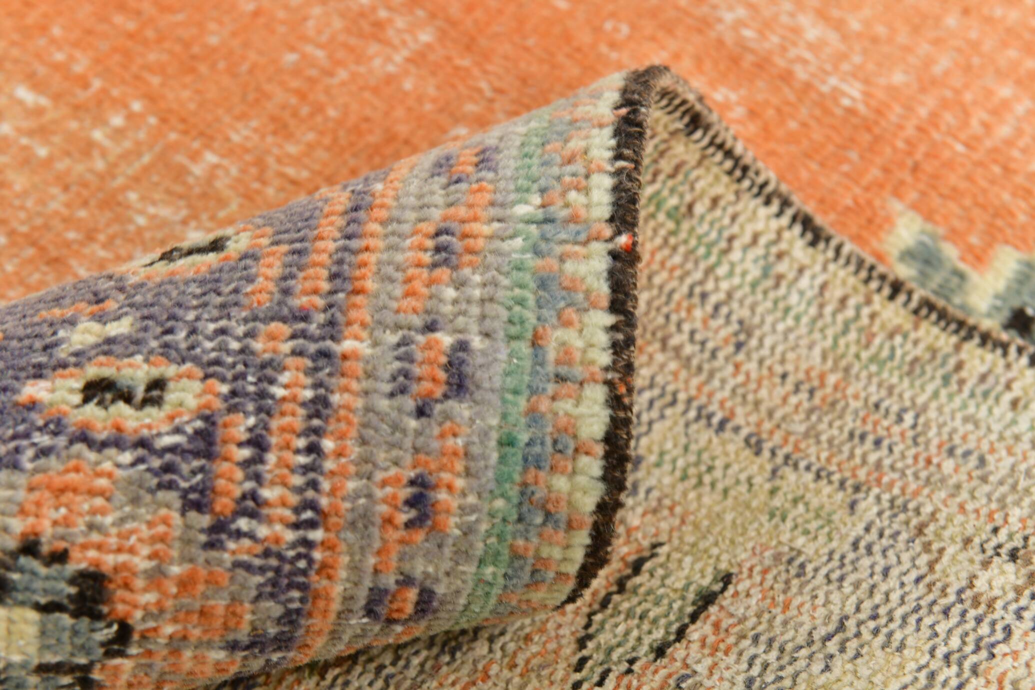 6x9 Antique Vintage Orange & Greeb Turkish Rug, 182x286Cm