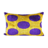 Ikat blue polka dot pillow cover - silk ethnic yellow velvet lumbar pillow cover - ethnic decorativ