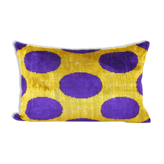 Ikat blue polka dot pillow cover - silk ethnic yellow velvet lumbar pillow cover - ethnic decorativ