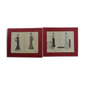 4 dessins de mode à l'encre et au lavis, signés et datés 1930 Marie DELEUSE (XIX-XXème siècle)