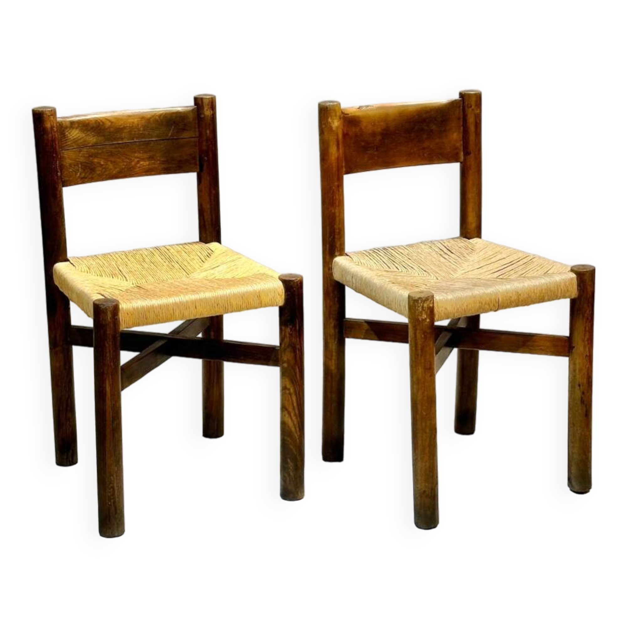 Set of 2 Charlotte Perriand Meribel chairs, in ash, circa 1950, original edition