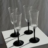 4 large Luminarc Octime vintage octagonal champagne flutes with black foot
