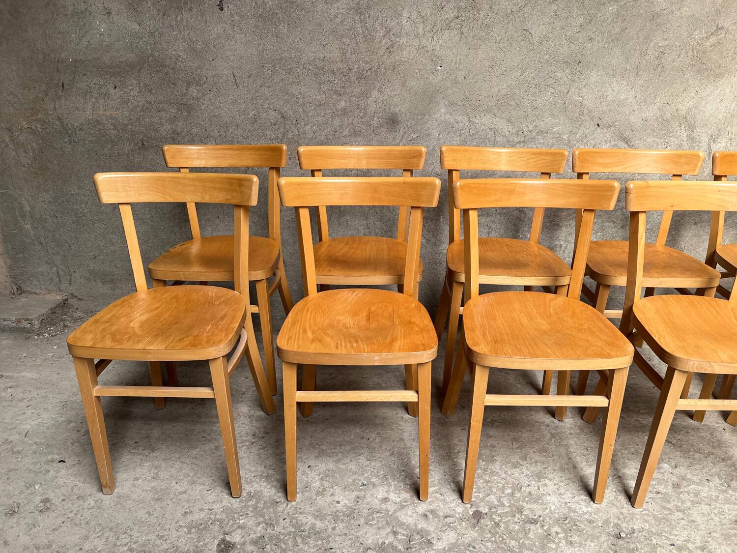 13 vintage wooden bistro chairs 1950 1960