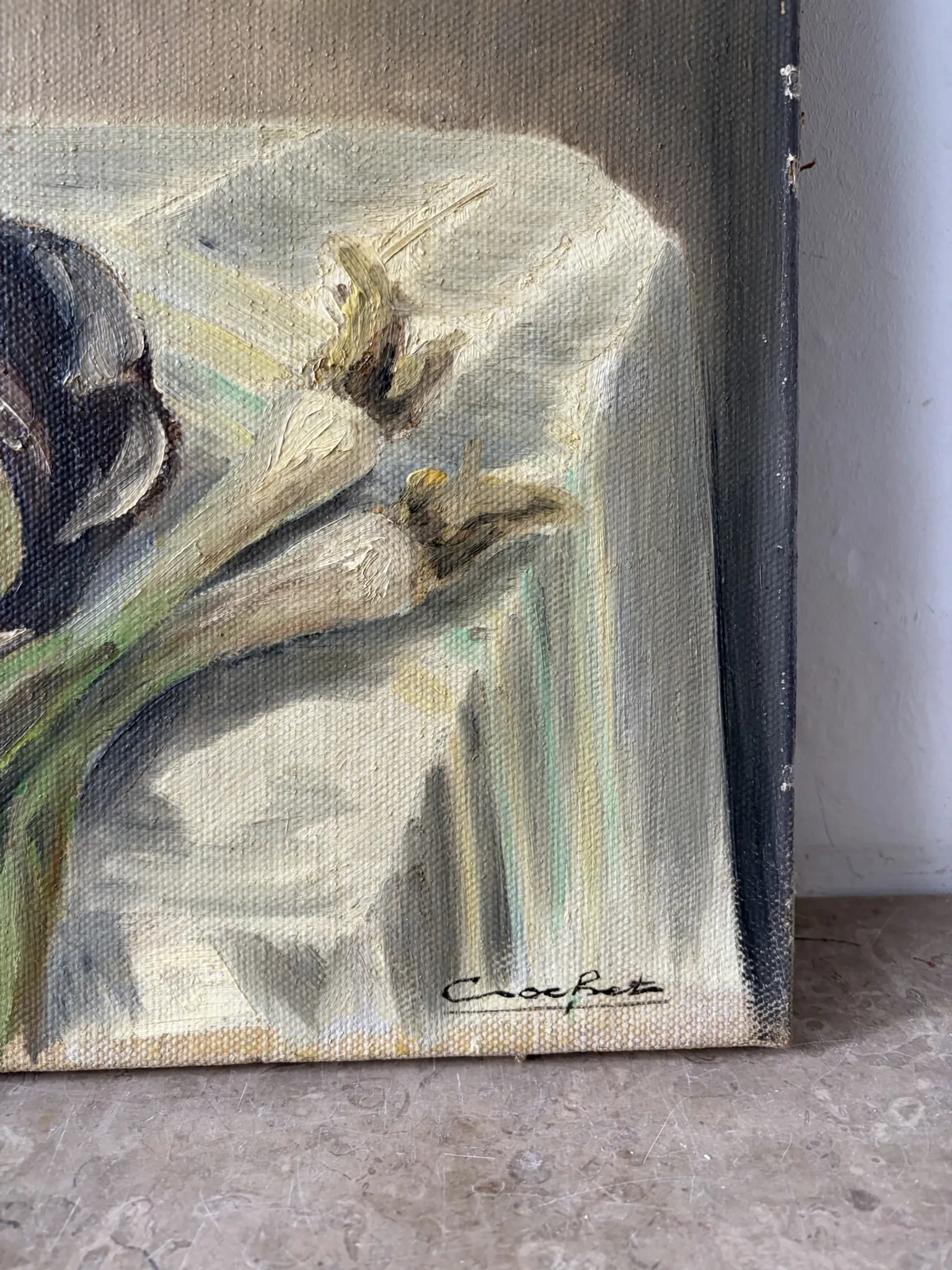 Still life with carrots, oil on canvas signed