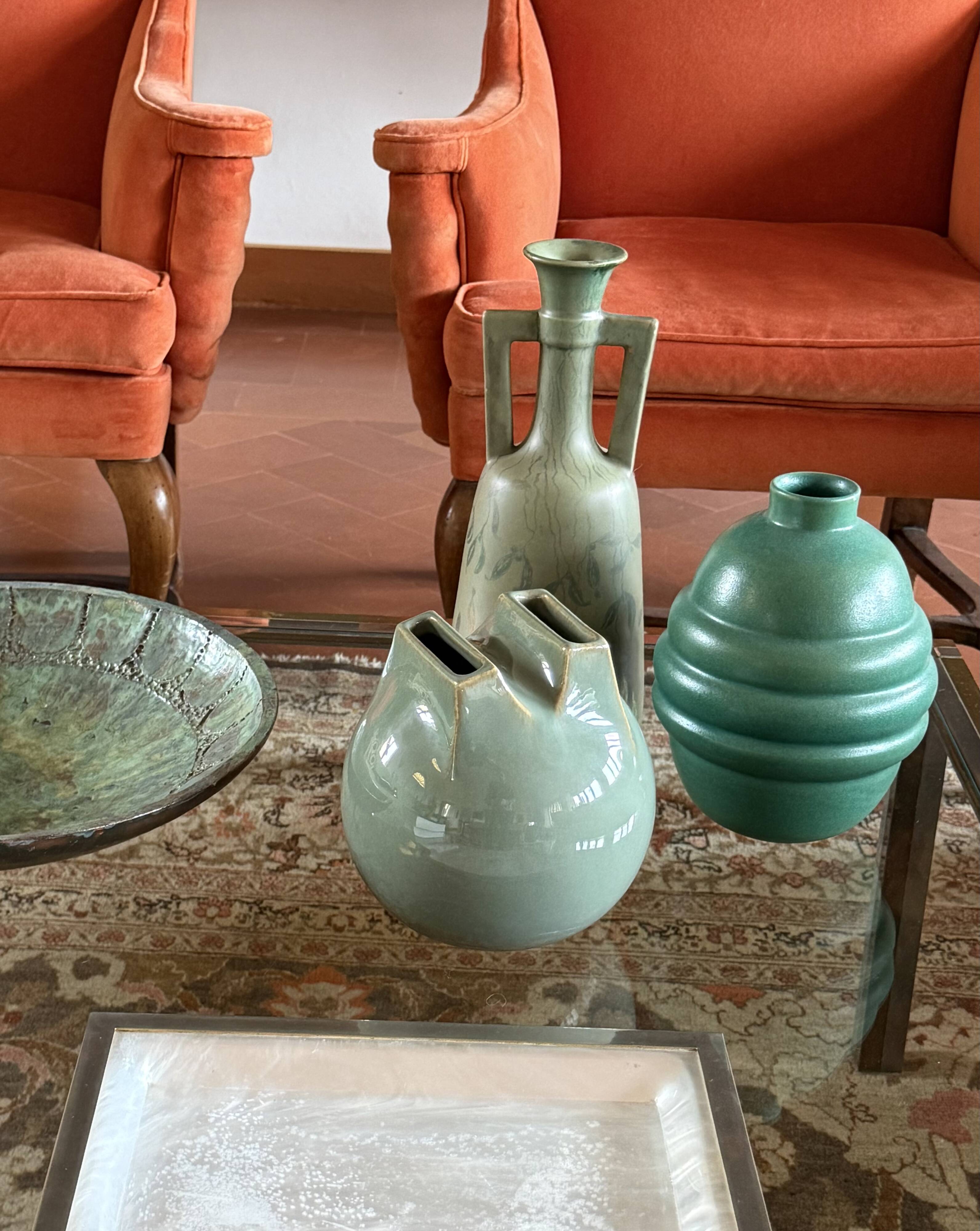 Mid-century Modern green spherical gres vase, Franco Bucci Italy ca. 1970