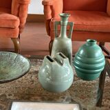 Mid-century Modern green spherical gres vase, Franco Bucci Italy ca. 1970