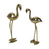 Pair of cranes or Hollywood regency herons in golden brass from the 70