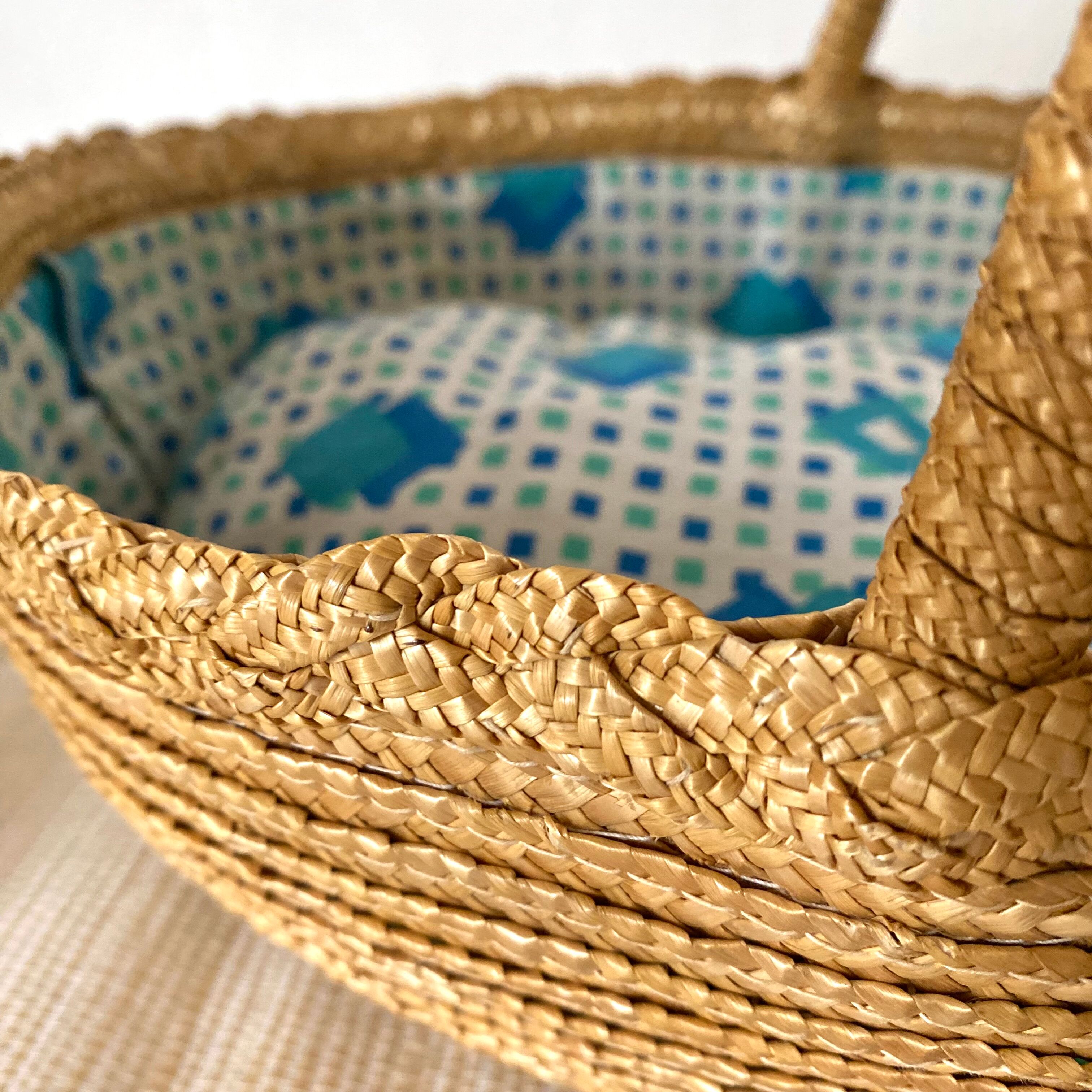 Vintage basket for straw doll and fabric