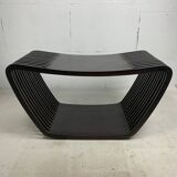 Post modern Dutch slatted wooden wavy curvy bench or  coffee table, 1970s
