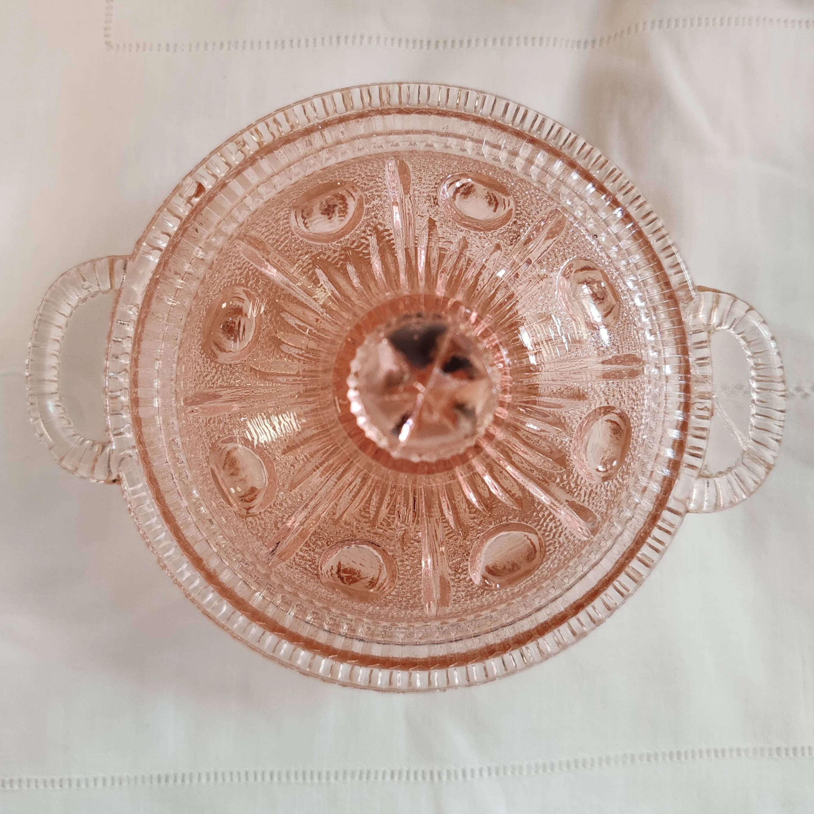 Pink glass sugar bowl