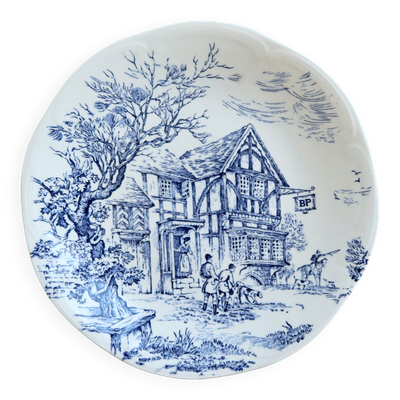 Assiette plate vintage Gien – Faïence ivoire décor bleu romantique