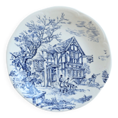 Assiette plate vintage Gien – Faïence ivoire décor bleu romantique