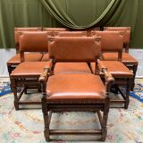 Set of 7 Renaissance-style chairs and armchairs.
