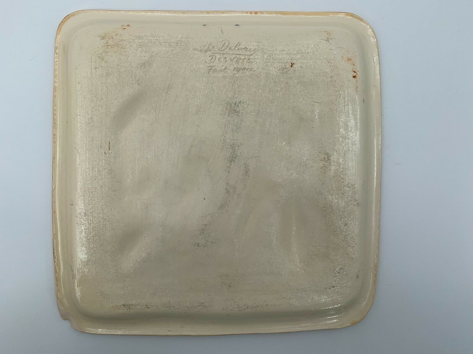 DISH IN BARBOTINE SCENE OF FISHERMAN 1960 FORT RELIEF RENE DELARUE DEVRES