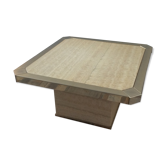 70s Belgochrom coffee table in travertine and gilded contour