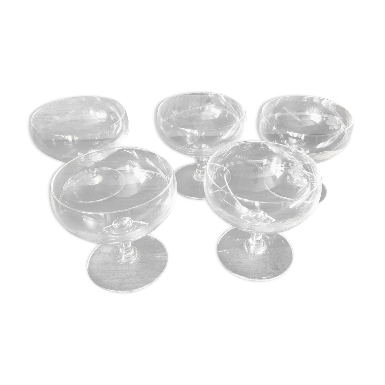 Set of five crystal champagne glasses