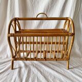 Porte-revue vintage en bambou et rotin