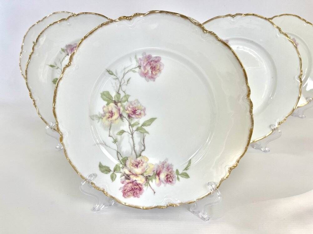 6 flat plates Baltimore Rose by Haviland Limoges