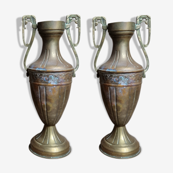 Pair of art nouveau copper vases