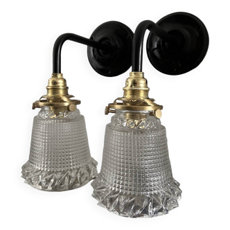 Pair of holophane glass wall lights