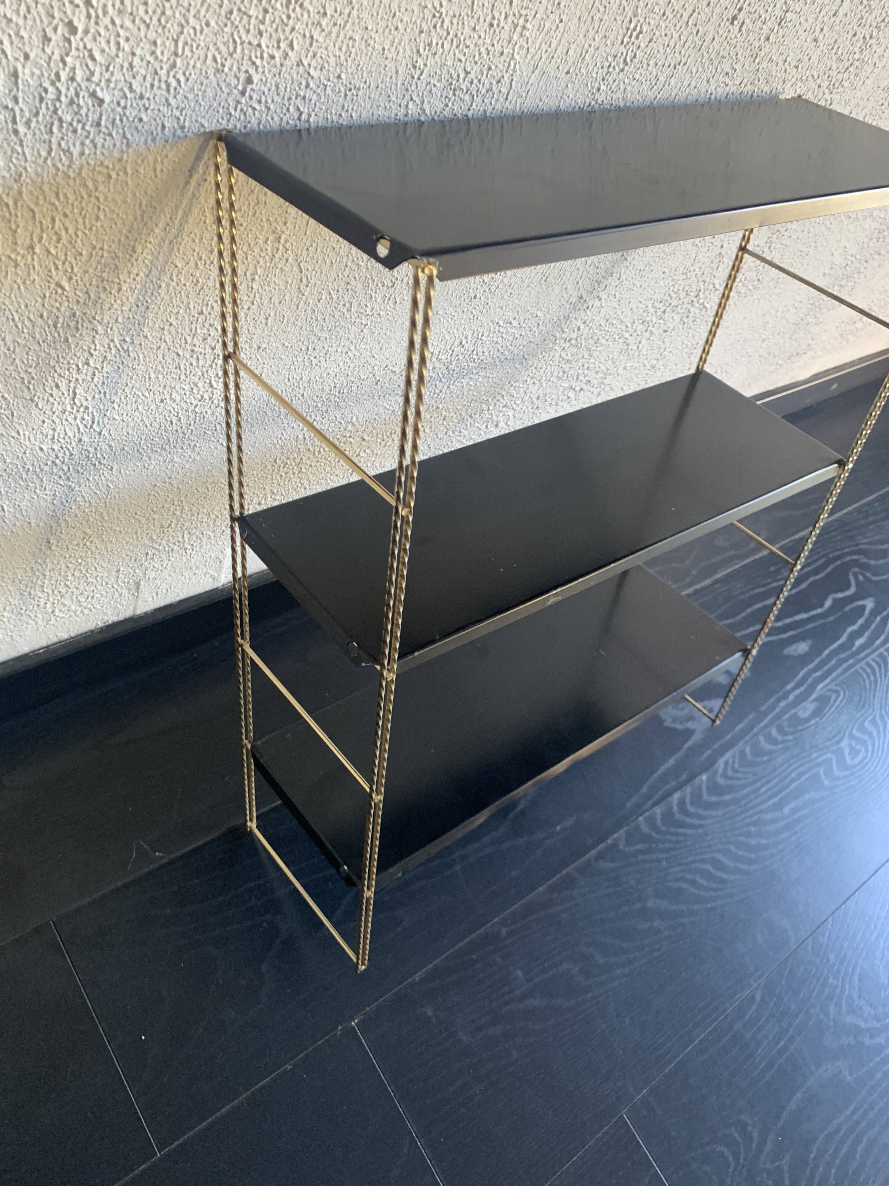 Vintage 1960 String wall shelf black and gold - 60 x 48 cm