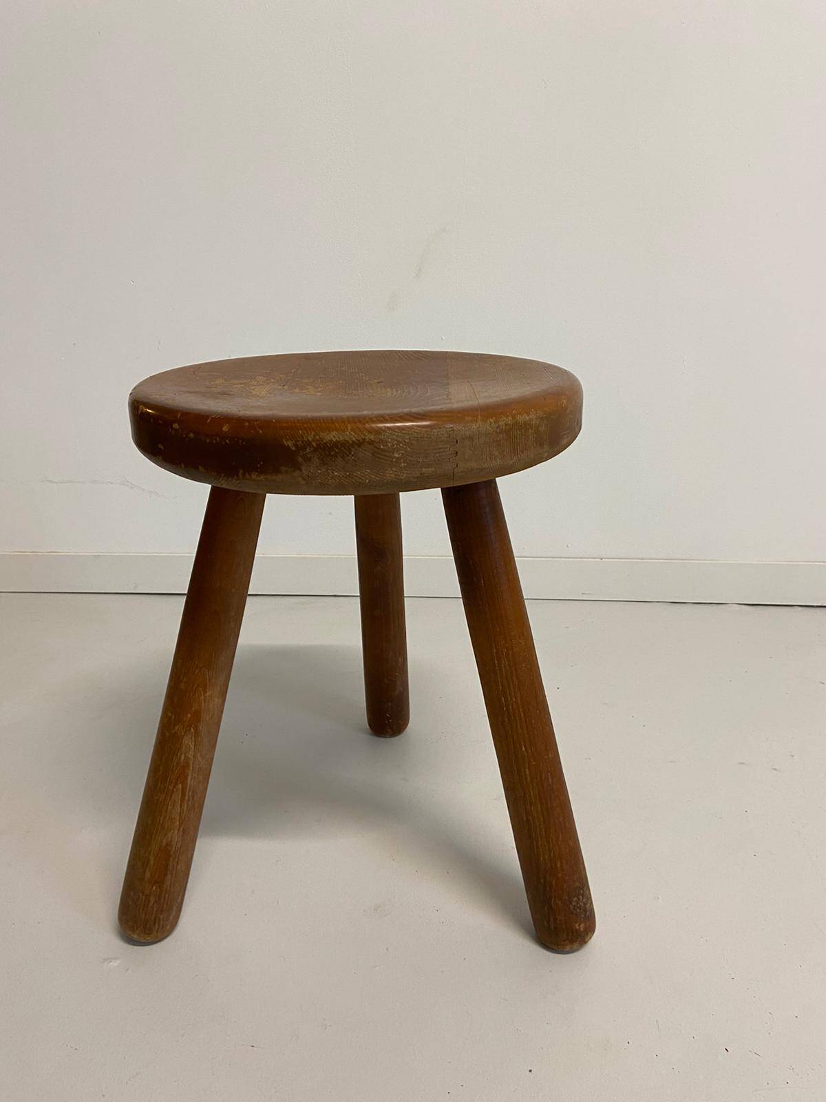 Pine stool in the style of Charlotte Perriand.