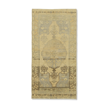 1950s Hand-Knotted Decorative Turkish Beige Carpet 105 cm x 210 cm