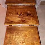 Set of 4 Gallé nesting tables with dragonfly decoration