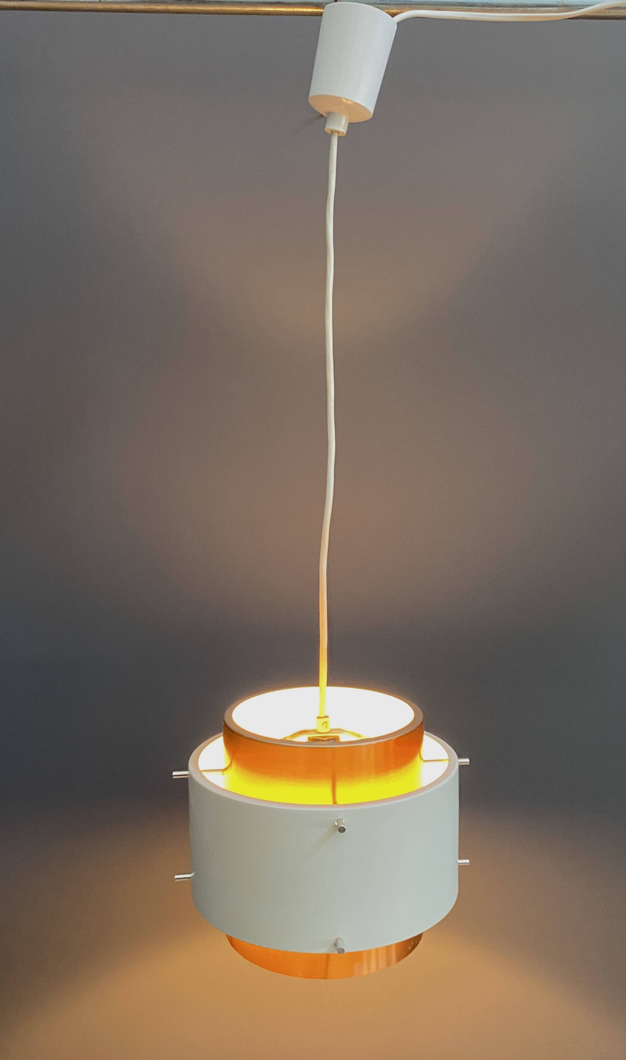 Metal, white and brass color pendant lamp by VEB 1960s