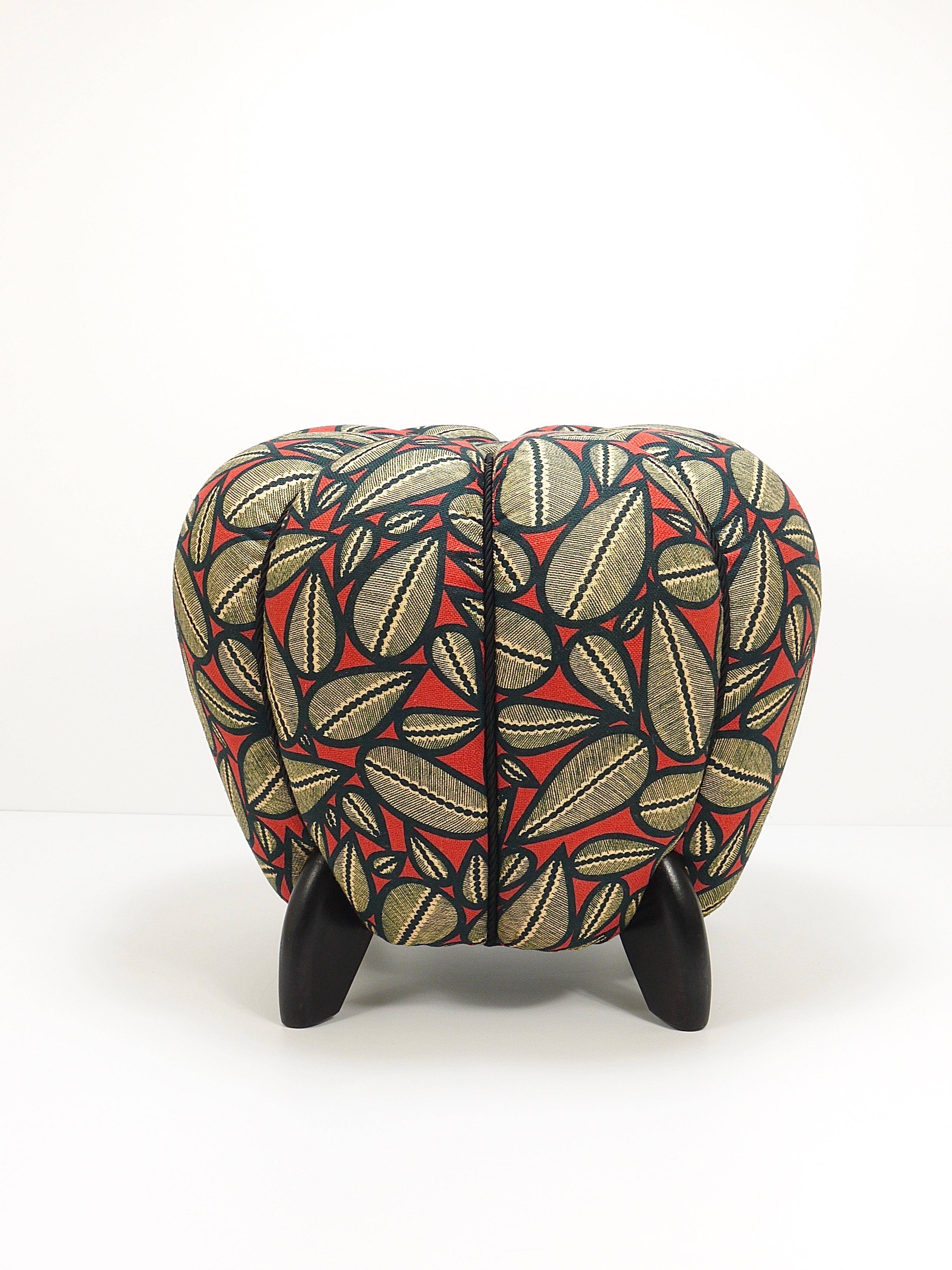 up to 3 Art Deco stools by Jindrich Halabala, leaf pattern, pouf, ottoman, 1930s