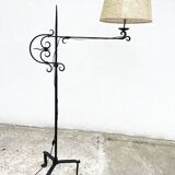 Wrought iron and cane floor lamp, 1970