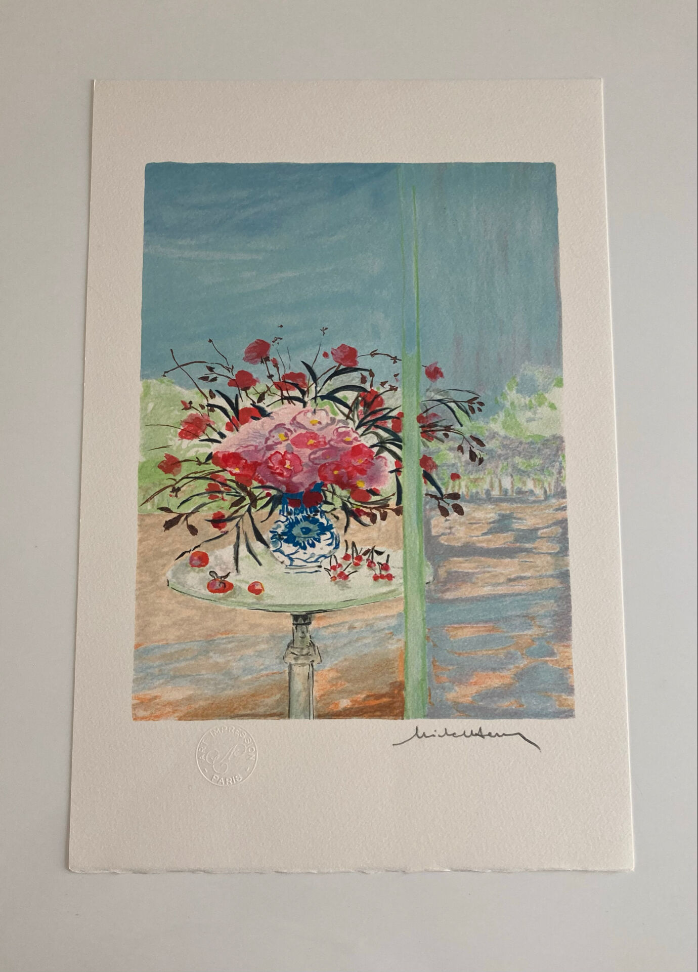 Lithographie signée De l’artiste Français Michel Henry - Fleurs
