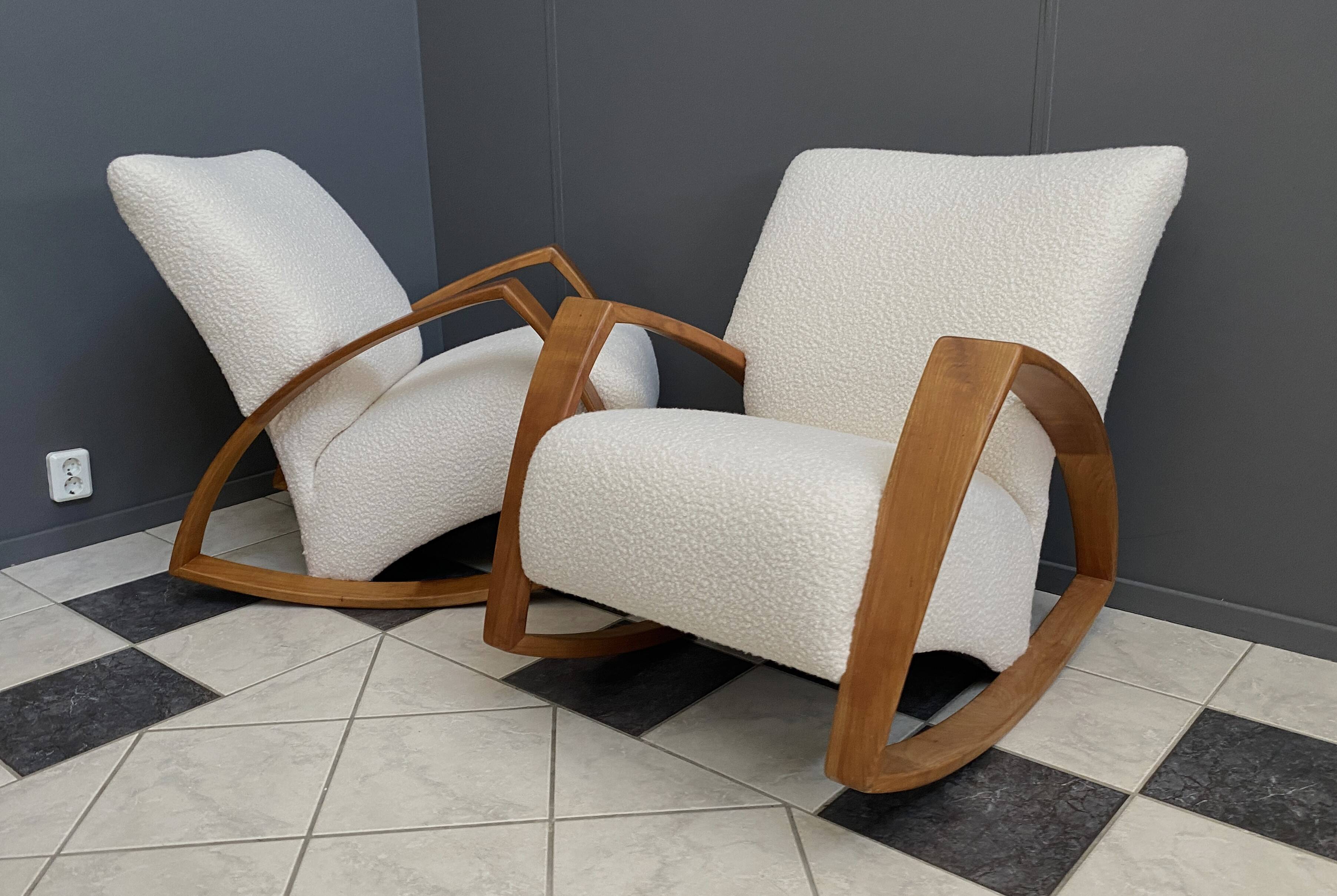 Pair of large rocking chairs reupholstered in White Boucle