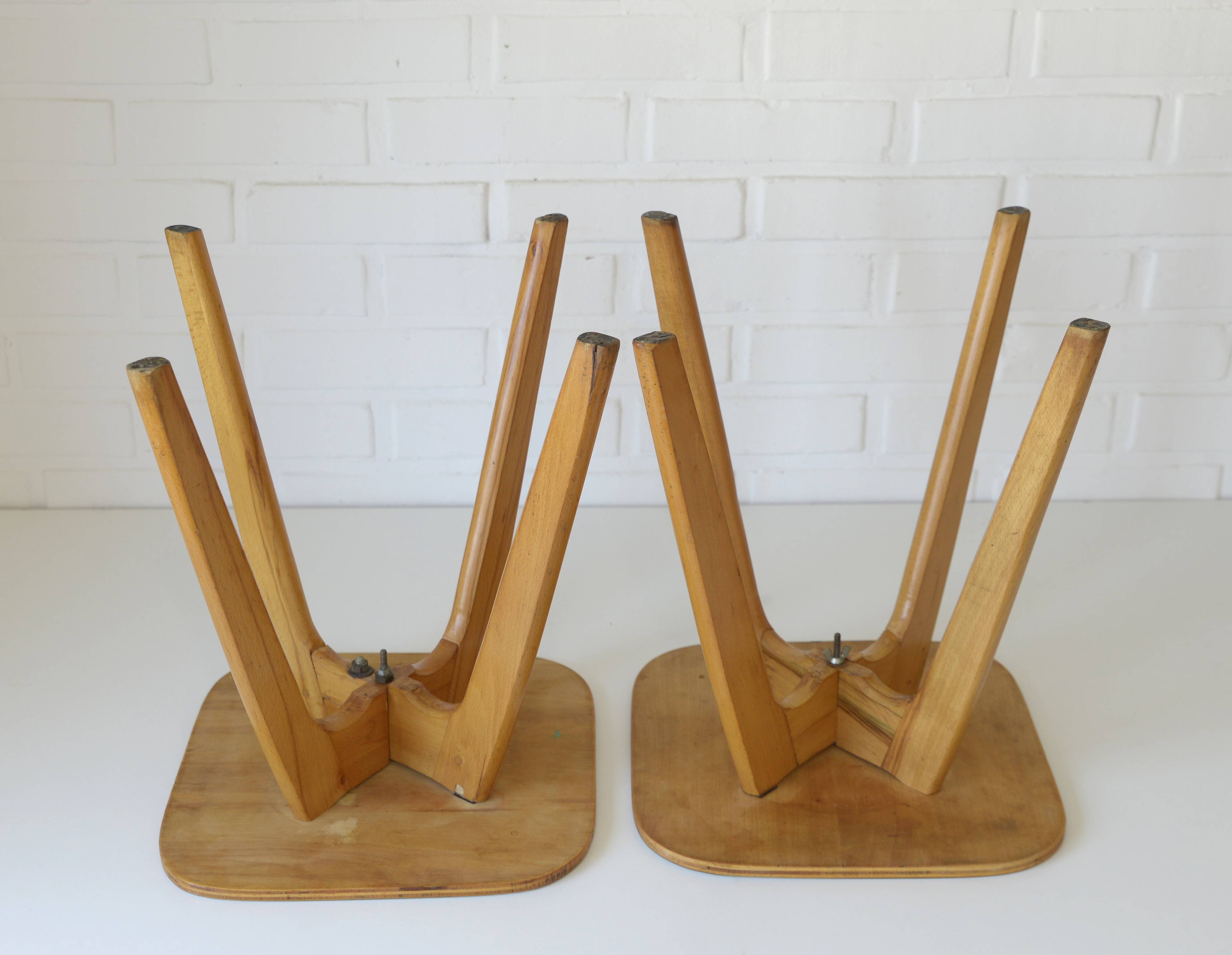 Vintage Kitchen Wooden Stools, Set of 2, Yugoslavia 1950's, Retro interior