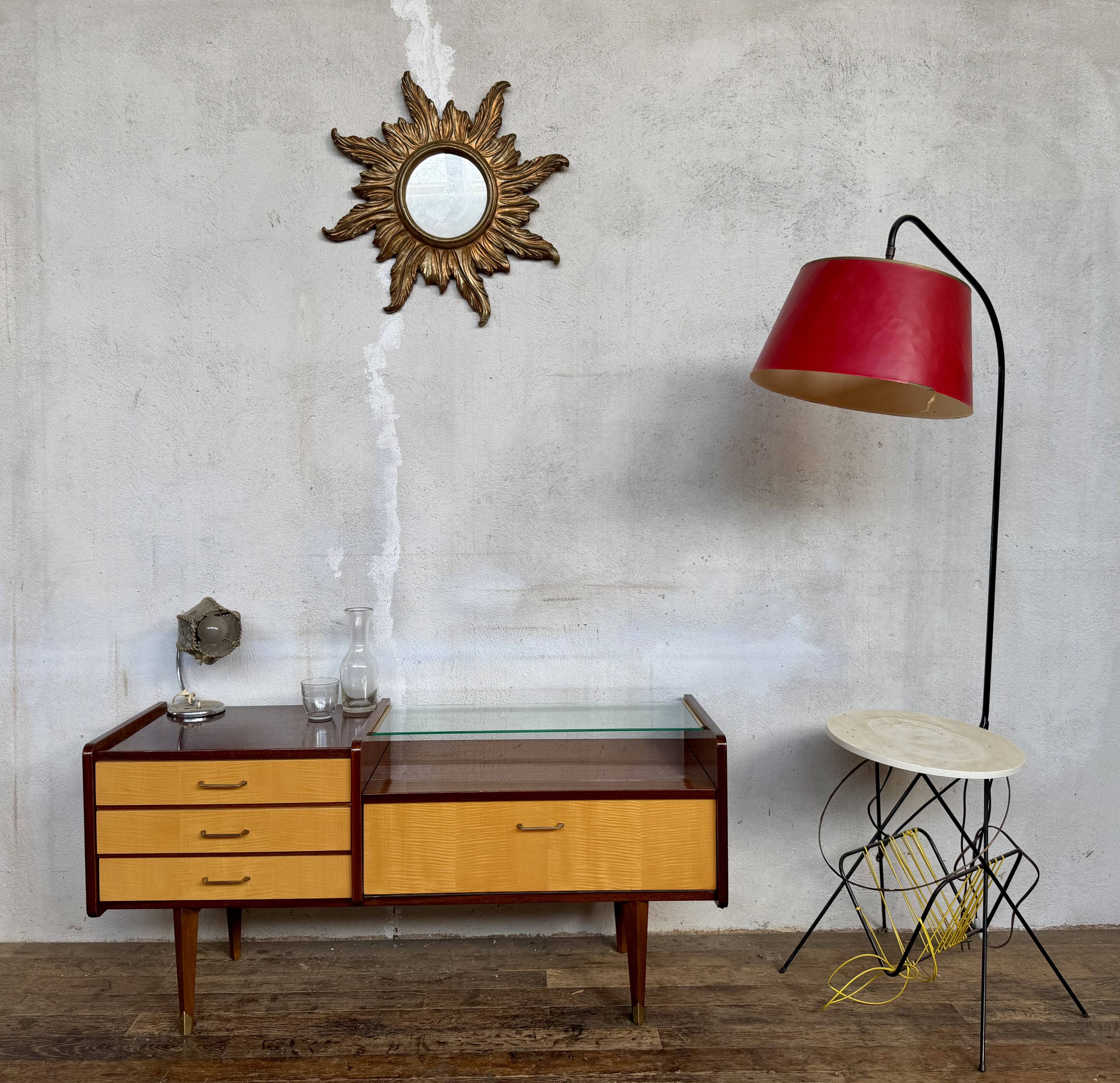 Enfilade vintage bicolore – Plateau en verre – Design rétro chic