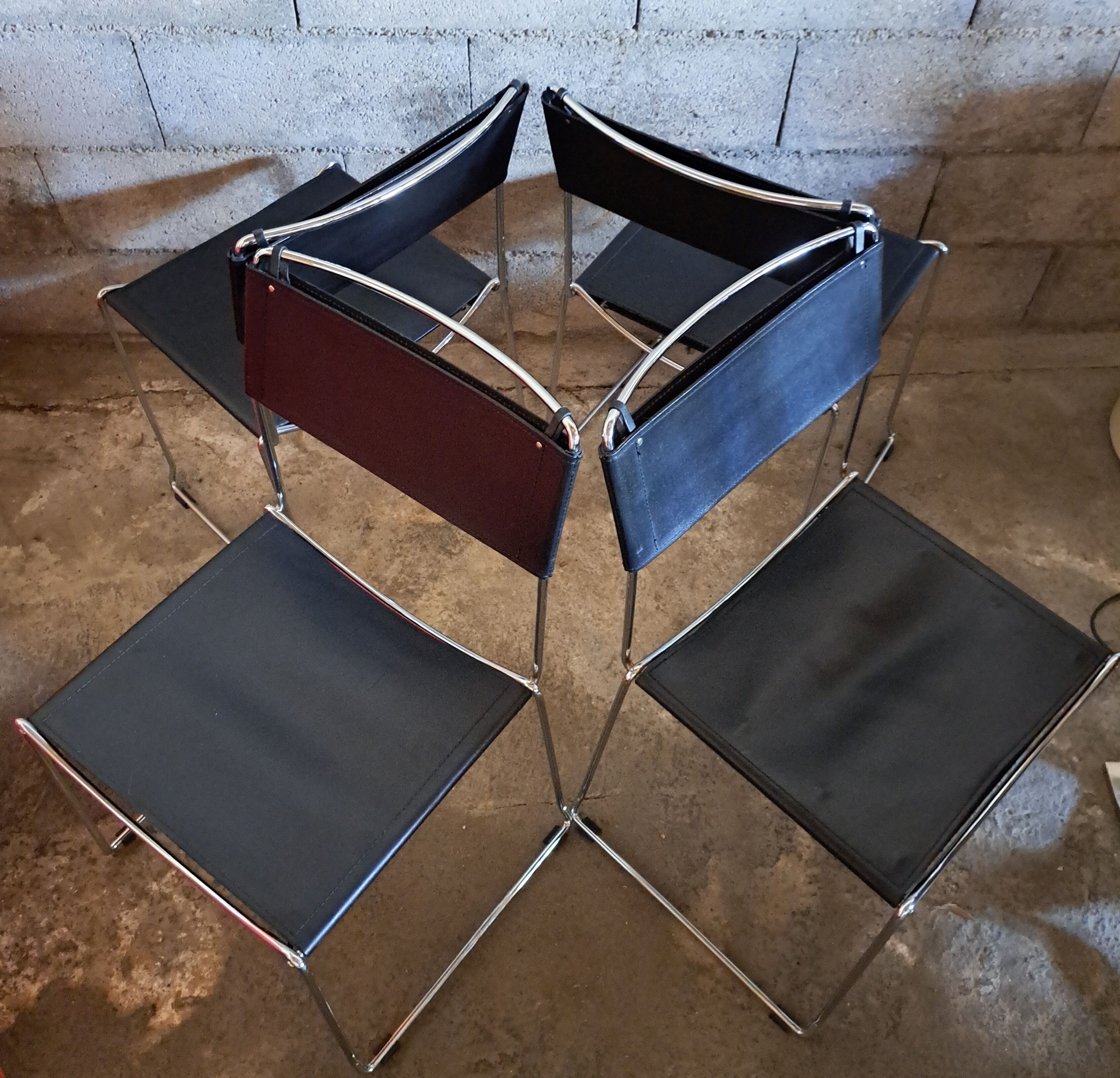 Set of 4 Giandomenico Belotti leather chairs Italian 1980