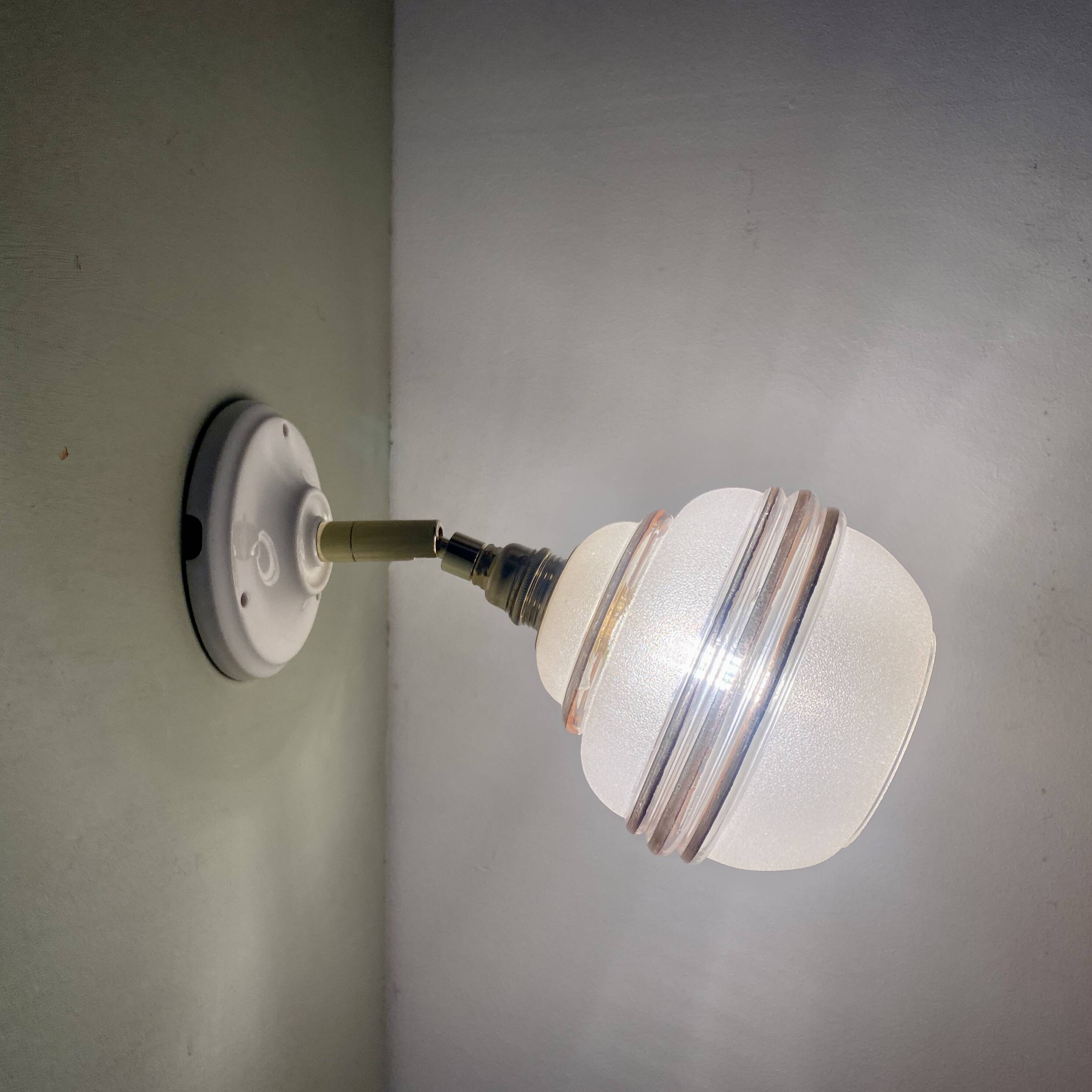 Vintage tulip wall light in green and gold granite glass