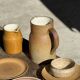 Lot de 4 assiettes à dessert en grès beige liseré brun Sarreguemines grès
