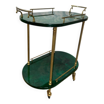 Small bar cart Aldo Tura / rolling table in dark green, Italy, 1960s, Hollywood Regency