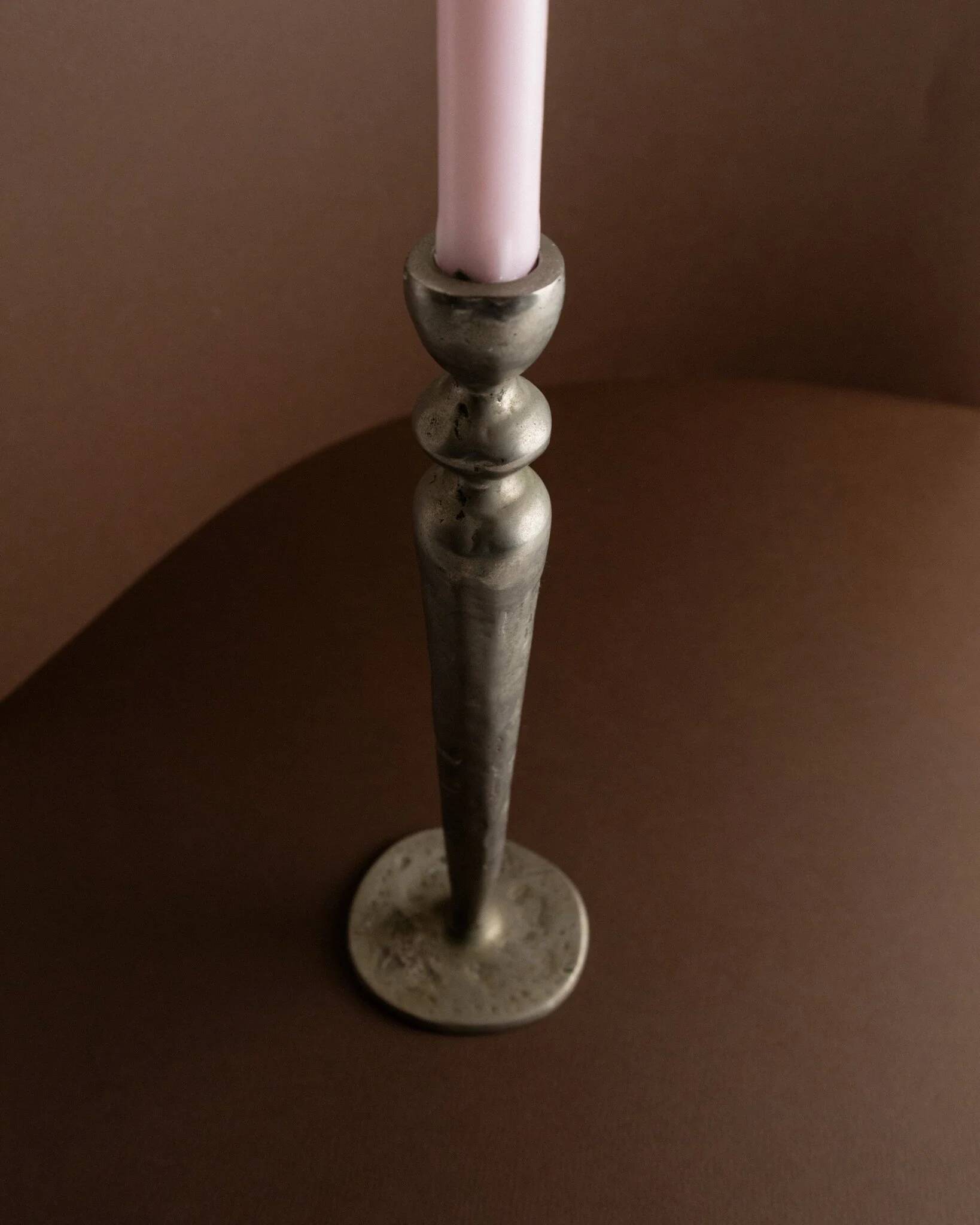Brutalist vintage candlestick in gris patinated metal from Sweden, 1970s decorative lighting gift