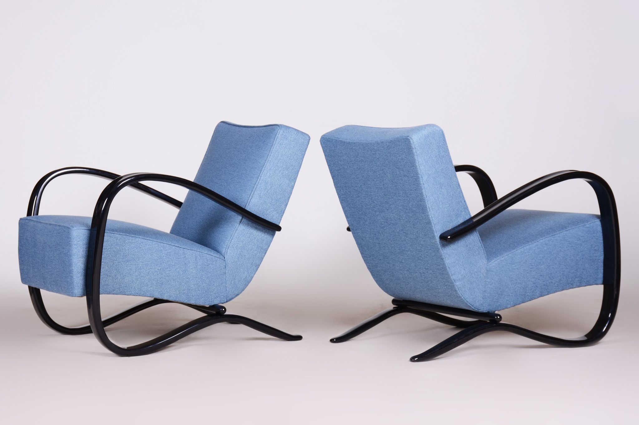 Pair of blue Halabala armchairs made in 1930s Czechia by Up Zavody