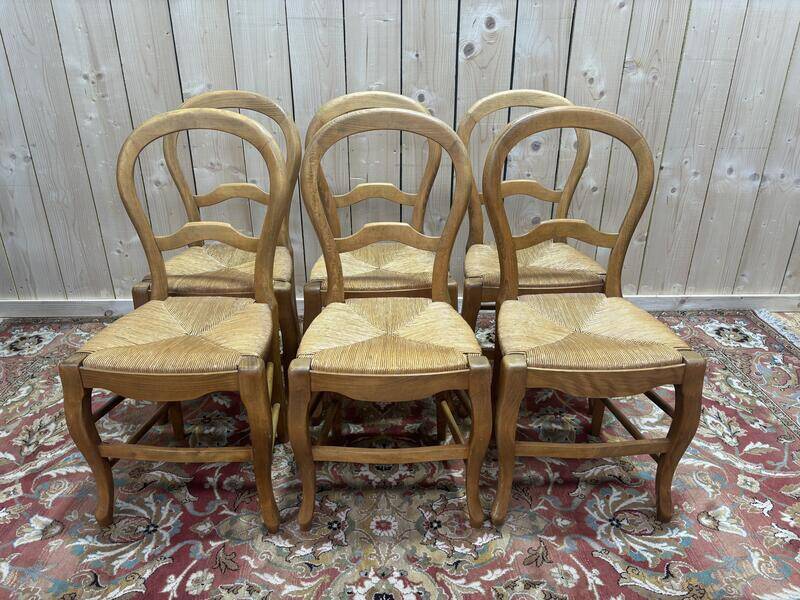 Série de 6 chaises paillées Louis Philippe