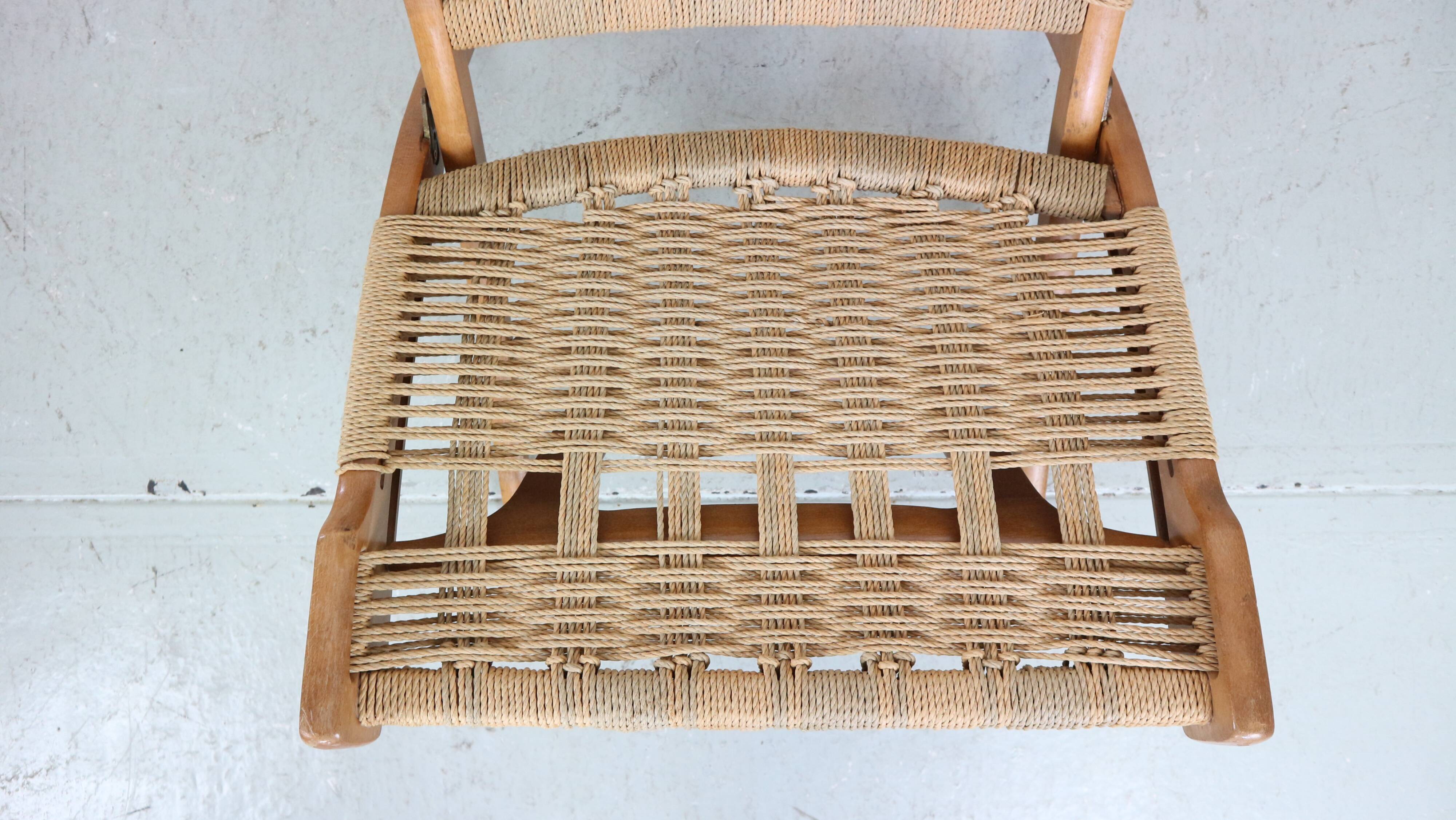 Mid- Century Modern Ebert Wels Beech& Rope Folding Lounge Chair, 1960's
